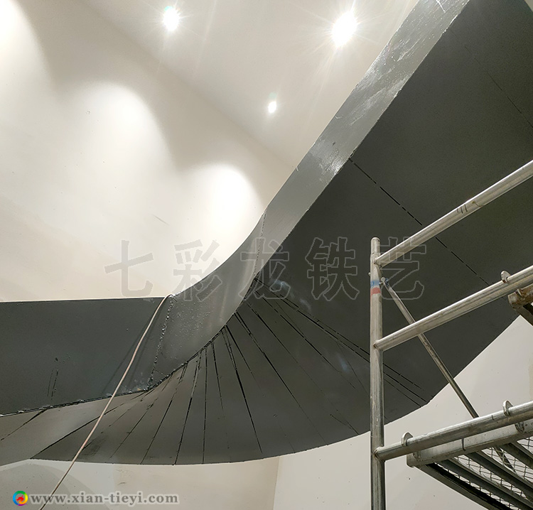 涇陽建工瀾庭溪谷售樓處箱型梁鋼構樓梯_4
